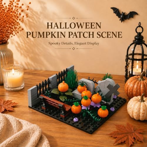 Halloween Graveyard Pumpkin Building Blocks Set, 140 PCS Garden Scene