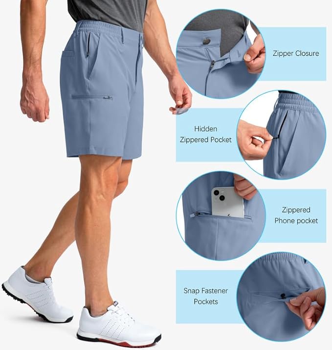 Pinkbomb Men's Golf Shorts with 6 Pockets Stretch Quick Dry Hiking Work Dress Shorts for Men