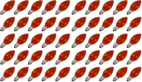 Creative Hobbies® Transparent Orange C7 Light Bulbs - 7 Watt, Steady Burning, Candelabra Base - Ideal for Halloween Pumpkin Lights & Christmas | Box of 25 (Pack of 2)