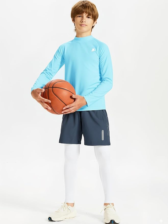DEVOROPA Youth Boys Compression Thermal Shirt Long Sleeve Kids Fleece Baselayer Soccer Baseball Undershirt Slim/Regular/Husky