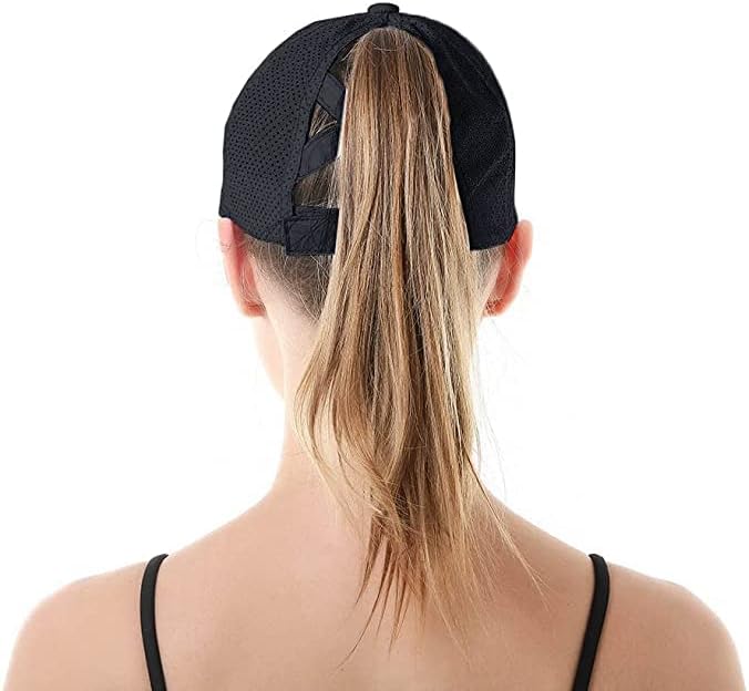 Womens Ponytail Hat Baseball Cap, Adjustable Criss Cross Baseball Cap High Bun Unisex Quick Drying Trucker Hats