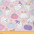 Halloween Ghost Fabric by The Yard,Cartoon Ghosts Pumpkins Soft Polyester No Stretch Fabric,Floral Kawaii Decorative Fabrics,Pink White Purple Crafts & Sewing Supplies,3 Yards,108" L x 59" W