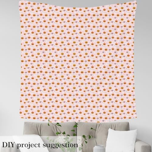 Feelyou Pink Halloween Soft Flannel Fabric by The Yard Kids 1 Yard Cute Ghost Bat Spider Web Upholstery Fabric Pumpkin Candy Spooky Trick or Treat for Home DIY Projects, Indoor Decor