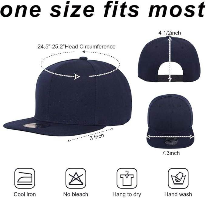 ZH Plain Flat Brim Snapback Baseball Caps Adjustable Blank Baseball Caps Wholesale 12 Pack