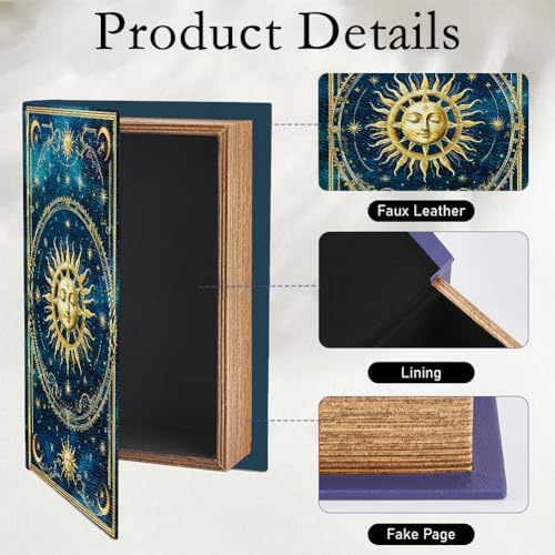 Vintage Book Trinket Box 9.1 x 5.9 x 2 Inch Faux Book Boxes Tarot Sun Relievo Pattern Decorative Storage Organizers for Jewelry Trinket Wedding Keepsake Photos Home Bookshelf Decoration