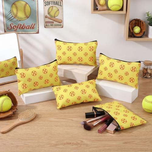 Eccliy 20 Pcs Softball Makeup Bags Bulk Sport Team Gifts Softball Cosmetic Bag Accessories for Women Toiletry Zipper Pouch Travel Canvas Gifts Stuff for Party Team Players Lover