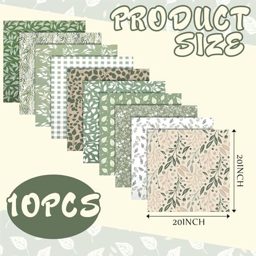 Hahafelt 10 Pcs Sage Green Quilting Fabric Bundles 20 x 20 Inch