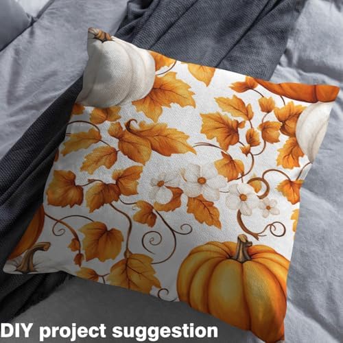 Autumn Plants Fabric by The Yard Watercolor Fall Leaves Retro Flowers Fabrics for Sewing Supplies Farm Pumpkin Rustic Style Fabric DIY Soft Polyester No Stretch 5 Yards,180" L x 59" W