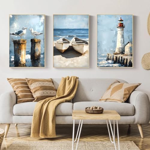 Mandun Beach Paint by Numbers Kit for Adults, 3 Pack, 7.8x11.8 inch
