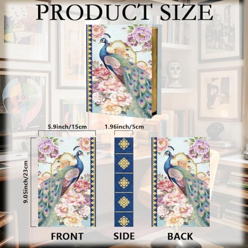 Faux Book Storage Box Floral 9.1 x 5.9 x 2 Inch Book Trinket Boxes Peacock Flower Pattern Decorative Storage Organizers for Jewelry Trinket Wedding Keepsake Photos Home Bookshelf Decoration