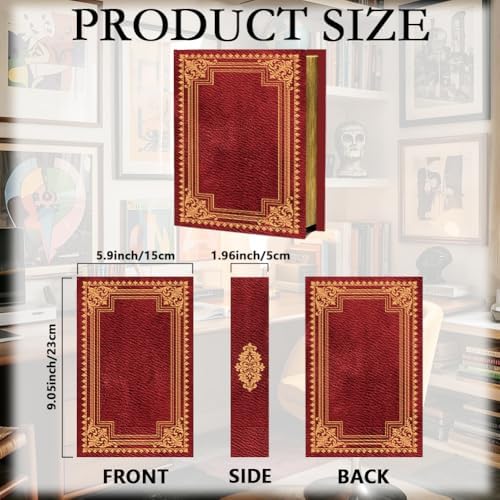 Vintage Book Shaped Storage Box 9.1 x 5.9 x 2 Inch Faux Book Trinket Box Red Retro Pattern Decorative Storage Organizers for Jewelry Trinkets Wedding Keepsake Photos Home Bookshelf Decor