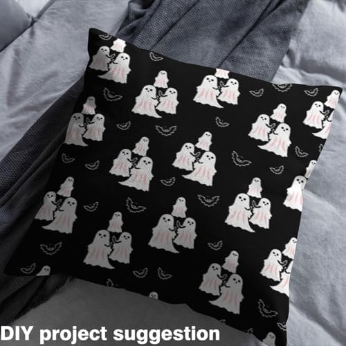 Feelyou Happy Halloween Soft Flannel Fabric by The Yard Kids 5 Yards Cute Ghost Black Bat Animal Upholstery Fabric for Boys Black Spooky Trick or Treat for Home DIY Projects, Indoor Decor