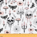 Sketch Skull Fabric by The Yard Mushroom Pink Poppy Plants No Stretch Fabric for Sewing Supplies Gothic Style Moth Spider Web Soft Polyester for Home DIY Projects 2 Yards Whole Piece,72" L x 59" W