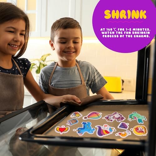 Yrinfay 89PC DIY Unicorn Shrinking Plastic Art Kit - 46 Pre-Cut Shapes, 12 Markers & Accessories - Make Charms, Keychains & Tags - No-Mess Craft for Kids - Birthday Gift with Shrinking Plastic Sheets