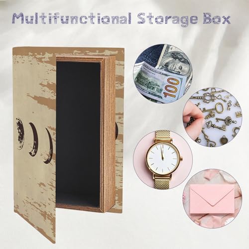 Faux Book Storage Boxes Decorative Book Box Vintage Beige Moon Phase Pattern 9.1 x 5.9 x 2 Inch Storage Organizers for Jewelry Trinket Wedding Memories Hobby Keepsake Photos Home Decoration