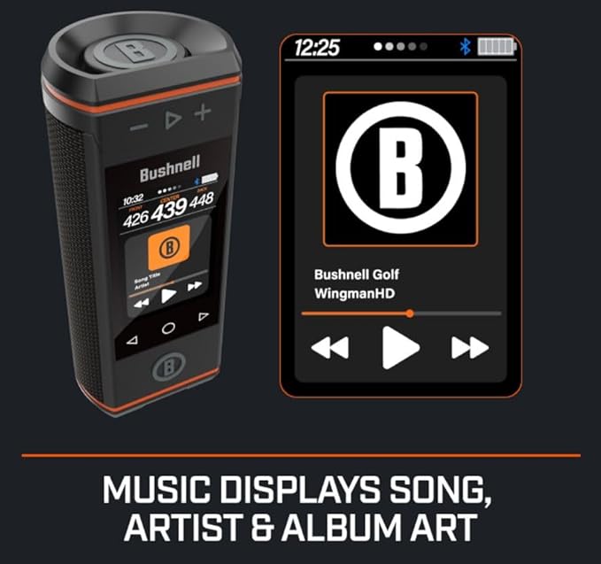 Bushnell Wingman HD View Golf Speaker, 3.5" Touchscreen, GPS Distances, Premium 360° Audio, Waterproof Design, Magnetic Cart Mount with Wearable4U White Earbuds & Car/Wall Chargers Bundle