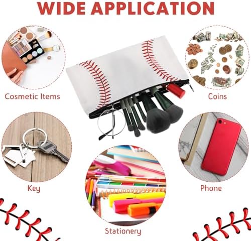 Eccliy 20 Pcs Baseball Makeup Bags Bulk Sport Team Gifts Baseball Cosmetic Bag Accessories for Women Toiletry Zipper Pouch Travel Canvas Gifts Stuff for Party Team Players Lover