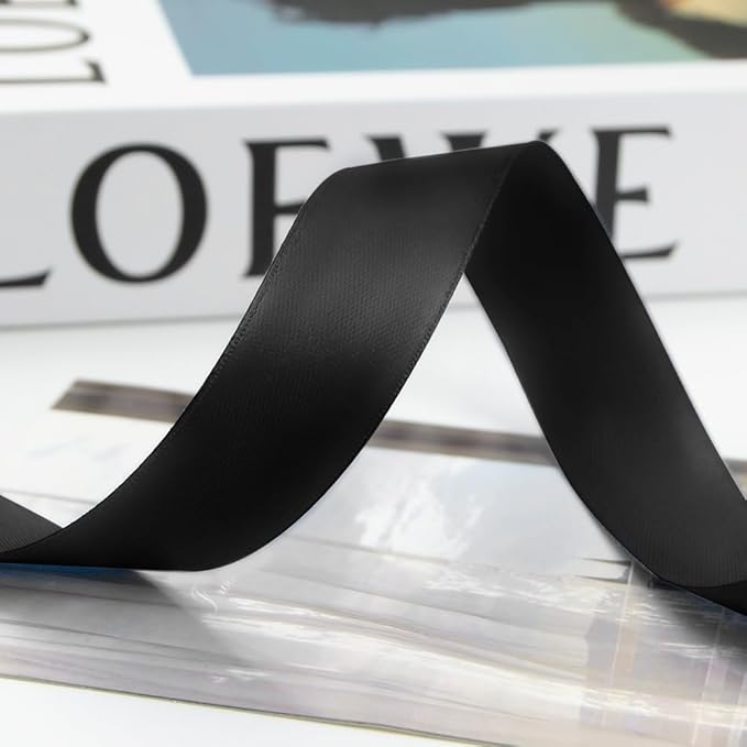 1 Inch 100 Yards Satin Ribbon Black, Solid Color Fabric Ribbon - Image 8