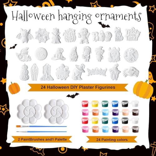 Seenelling 24 Sets DIY Painting Kits Paint Your Own Ceramics Monsters Ghost Unpainted Plaster Statues Arts and Crafts with Brush, Lanyard for Classroom Kid DIY Paint Craft Kit(Classic)