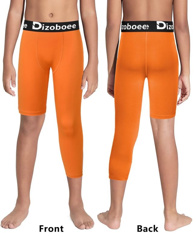 Youth Boys Compression Pants One Leg 3/4 Athletic Leggings for Sports Kids Basketball Tights Football Baseball Pants