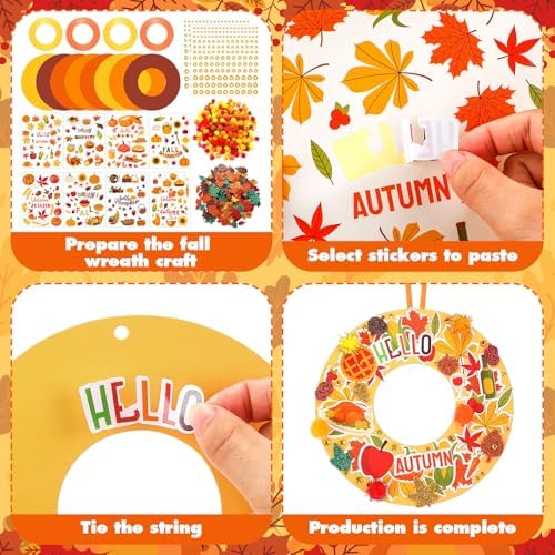 Hollowfly 48 Sets Fall Wreath Craft Kits, DIY Paper Crafts with Stickers