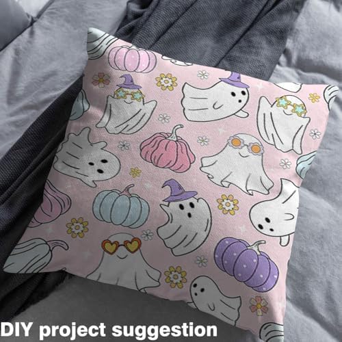 Halloween Ghost Fabric by The Yard,Cartoon Ghosts Pumpkins Soft Polyester No Stretch Fabric,Floral Kawaii Decorative Fabrics,Pink White Purple Crafts & Sewing Supplies,1 Yard,36" Lx59 W