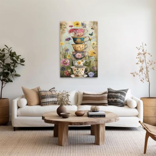 GOUOYANA Paint By Numbers Kit for Adults Vintage Flower Cup Funny Canvas