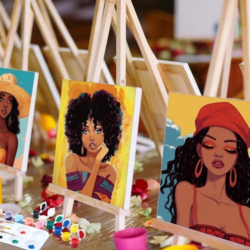 Dinifee 6 Pack Pre Drawn Canvas for Painting Pre Printed Canvas Kit 8 x 10 Inch Stretched Cotton Paint and Sip Set for Adults Couple Party Graduation Summer Date Night(Elegant Lady)