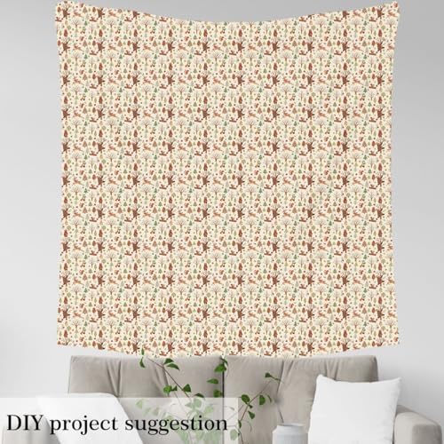 Merry Christmas Fabric by The Yard,Cartoon Bear Fox Deer Soft Polyester No Stretch Fabric,Farmhouse Wildlife Decorative Fabrics,Beige Brown Crafts & Sewing Supplies,10 Yards,360" L x 59" W