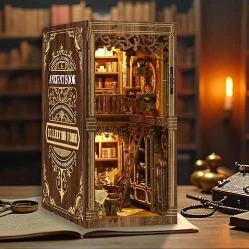 Magic Retro Library Bookend - 3D Wooden Bookshelf Decor with LED Lights for Vintage Study Room