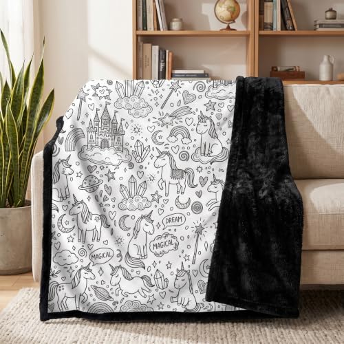 Flat Print Unicorn DIY Coloring Blanket with 24 Markers Craft Girls Gift
