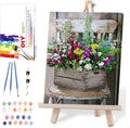 MIRCVSH Flowers Paint by Numbers for Adults with Framed Canvas-with Wooden Easel,Paint by Number on Canvas,DIY Acrylic Oil Painting Kits with Brushes Nice Gift Box for Home Wall Decor(12x16 Inch)