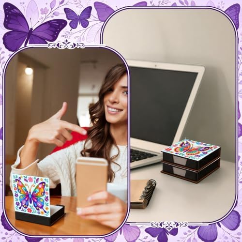 Saillong 4 Pcs Butterflies Diamond Painting Note Box Kit Sticky Note Holder