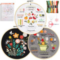 Santune 3 Pack Beginner Embroidery Kits for Adults DIY Starter Kit with 33 Stitch Techniques, Stamped Patterns, Embroidery Hoop, Colorful Threads,Stitch Video Tutorial