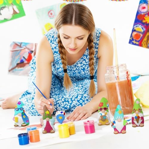 CroBlissful 6 Sets Ceramic Gnome Painting Kit Summer Unpainted Figurines