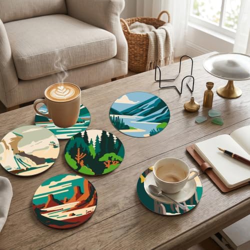8 Pack Mountain Paint by Numbers Kits Coasters with Holder Cork Pads