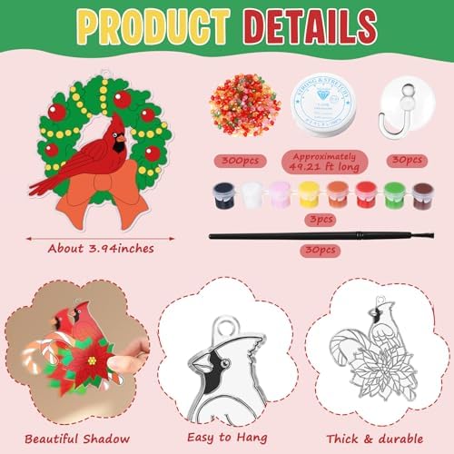 Dunzoom 30 Pack Cardinal Suncatcher Kits DIY Acrylic Red Bird Window Art