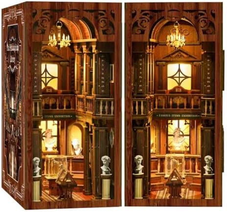 Philosophical Library Book Nook DIY Kit - 3D Wooden Bookshelf Insert with LED Lights, Vintage Study Room Decor for Adult