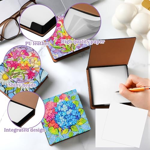 Saillong Flower Theme 4 Pcs Diamond Painting Note Box Kit Sticky Note Holders