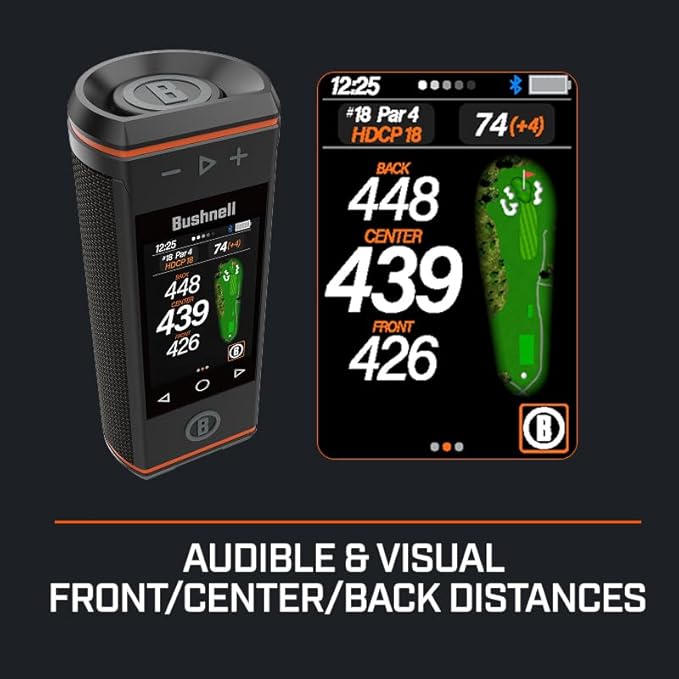 Bushnell Golf Wingman HD GPS Speaker with 3.5" Color Touchscreen, 360° Premium Audio, Visual & Audible Distances, Hazard & GreenView, Magnetic Cart Mount