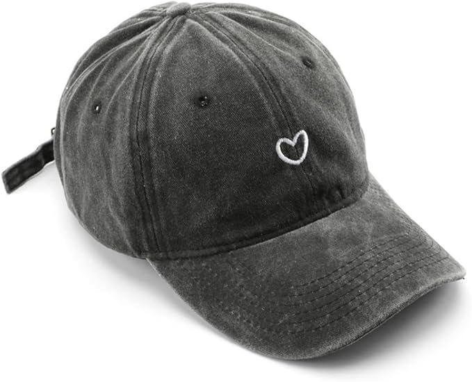 Cute Heart Hats for Women Vintage Washed Cotton Embroidered Baseball Cap Adjustable Low Profile Dad Hat