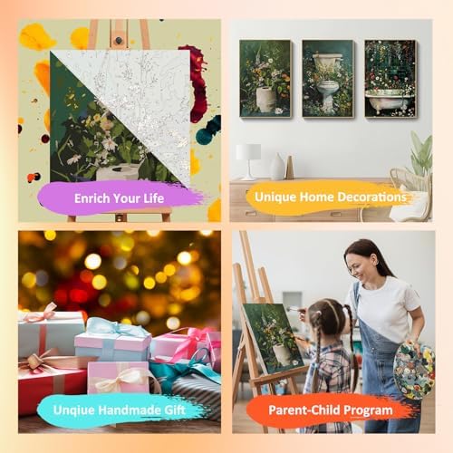 Mandun Bathroom Paint by Numbers Kit for Adults, 3 Pack, 7.8x11.8 inch
