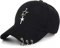 K-pop Metallic Fitted Cap with Ring Chain, Unique Design, Star Embellishment