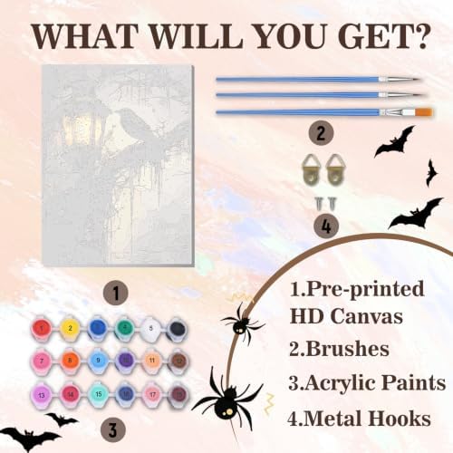 PHANTASYART Gothic Crow Framed Paint by Number with Wooden Easel 12x16inch