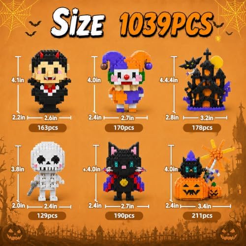 Halloween Advent Calendar 6 Days, Mini Building Blocks Set with Figures