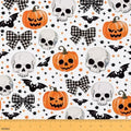 Halloween Pumpkin Fabric by The Yard Cartoon Human Skull Bat No Stretch Fabric for Sewing Supplies Gingham Bow Stars Decor Soft Polyester for Home DIY Projects 10 Yards Whole Piece,360" Lx59 W