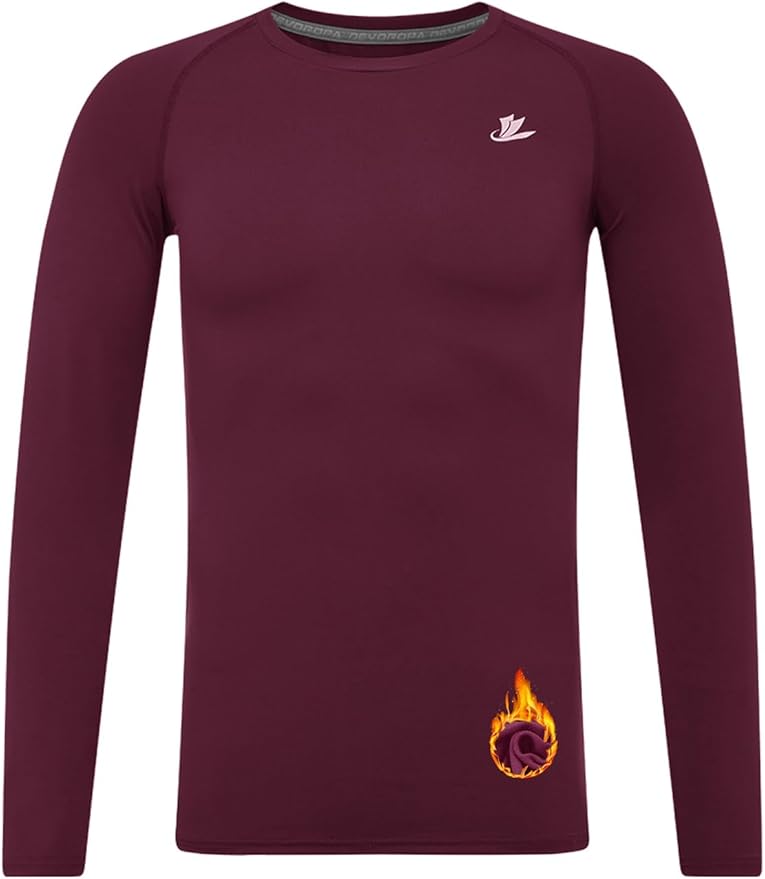 DEVOROPA Youth Boys Compression Thermal Shirt Long Sleeve Kids Fleece Baselayer Soccer Baseball Undershirt Slim/Regular/Husky