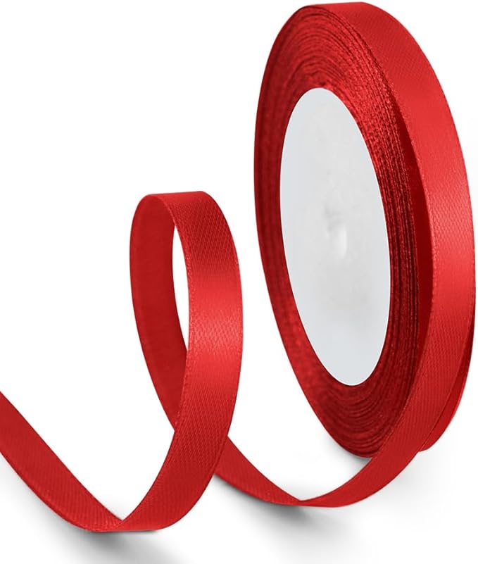 3/8 Inch 25 Yards Satin Ribbon Red, Solid Color Fabric Ribbon by HimBen
