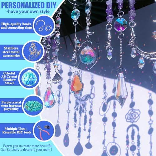 WASTROYAL 420pcs DIY Suncatcher Kit Crystal Prism for Adults Hanging Decor