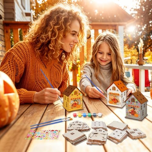 Fennoral 7 Pack Woode Turkey House Craft Kit for Kids